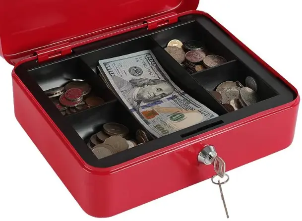 Small Size Cash Box with Removable Money Tray, Money Safe Box with Key Lock C200-K
