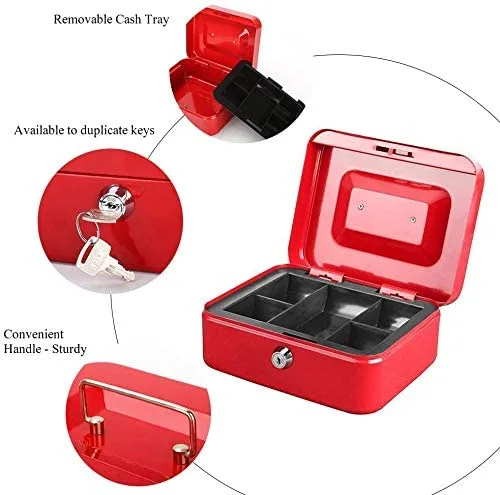 Small Size Cash Box with Removable Money Tray, Money Safe Box with Key Lock C200-K