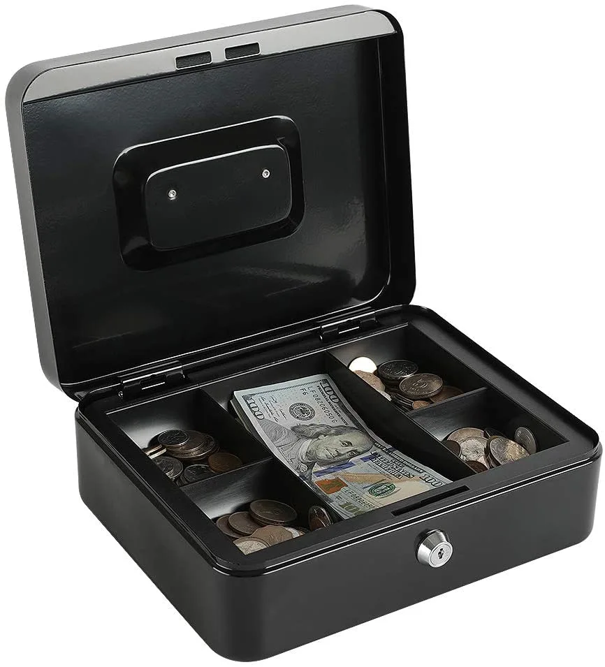 Medium Size Cash Box with Removable Money Tray, Money Safe Box with Key Lock C250-K