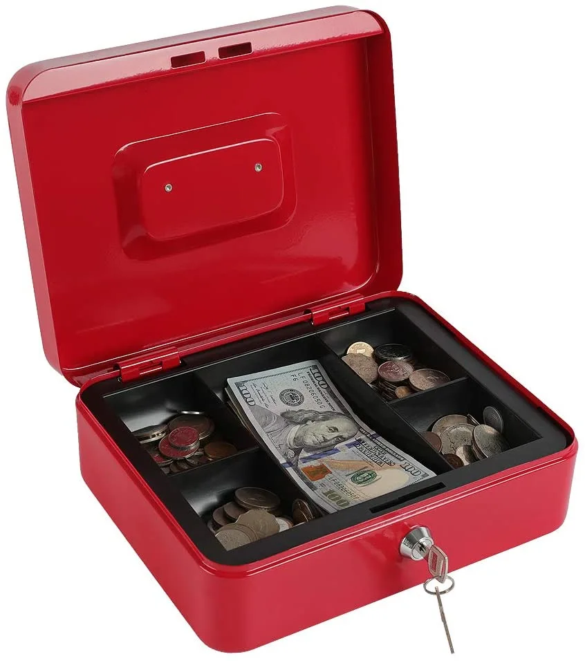 Medium Size Cash Box with Removable Money Tray, Money Safe Box with Key Lock C250-K