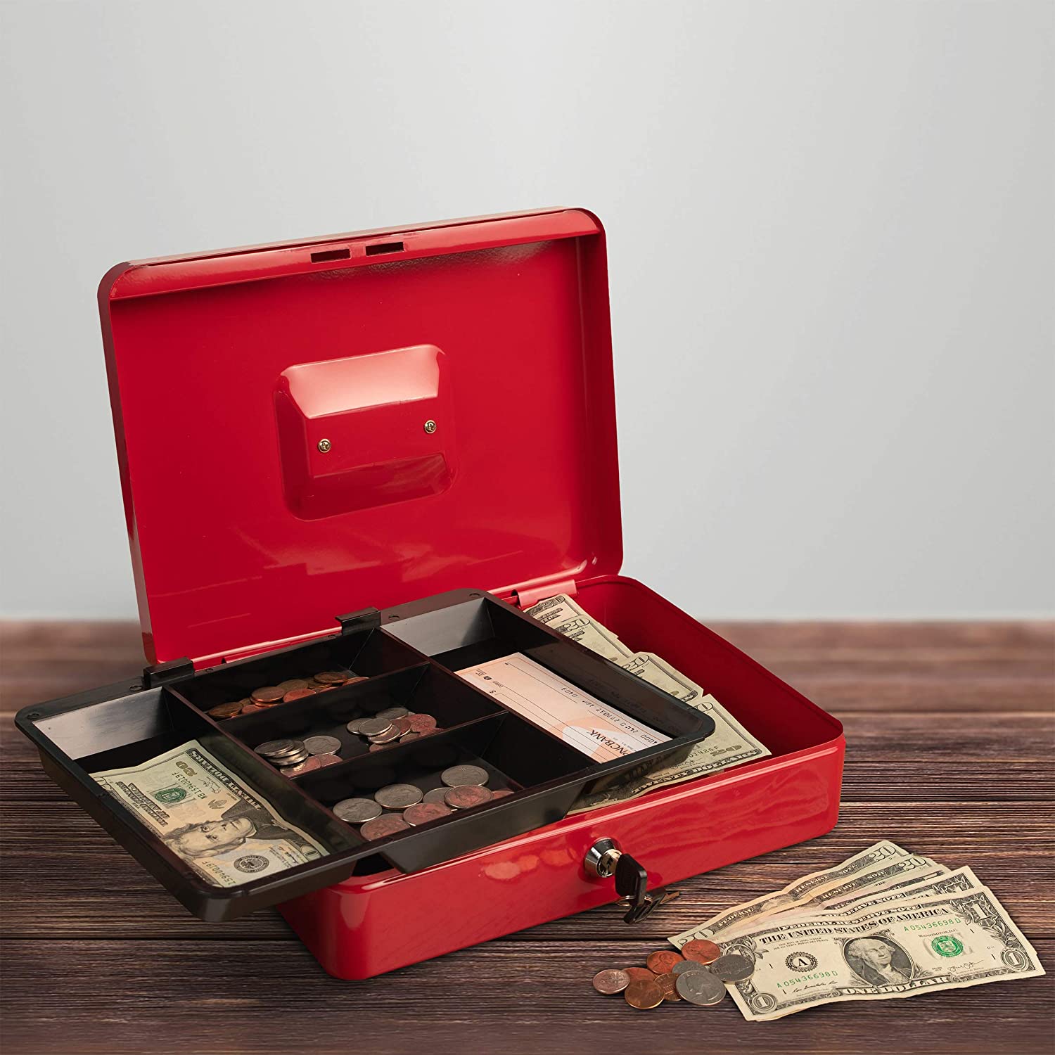 Big Size Cash Box with Removable Money Tray, Money Safe Box with Key Lock C300-K 