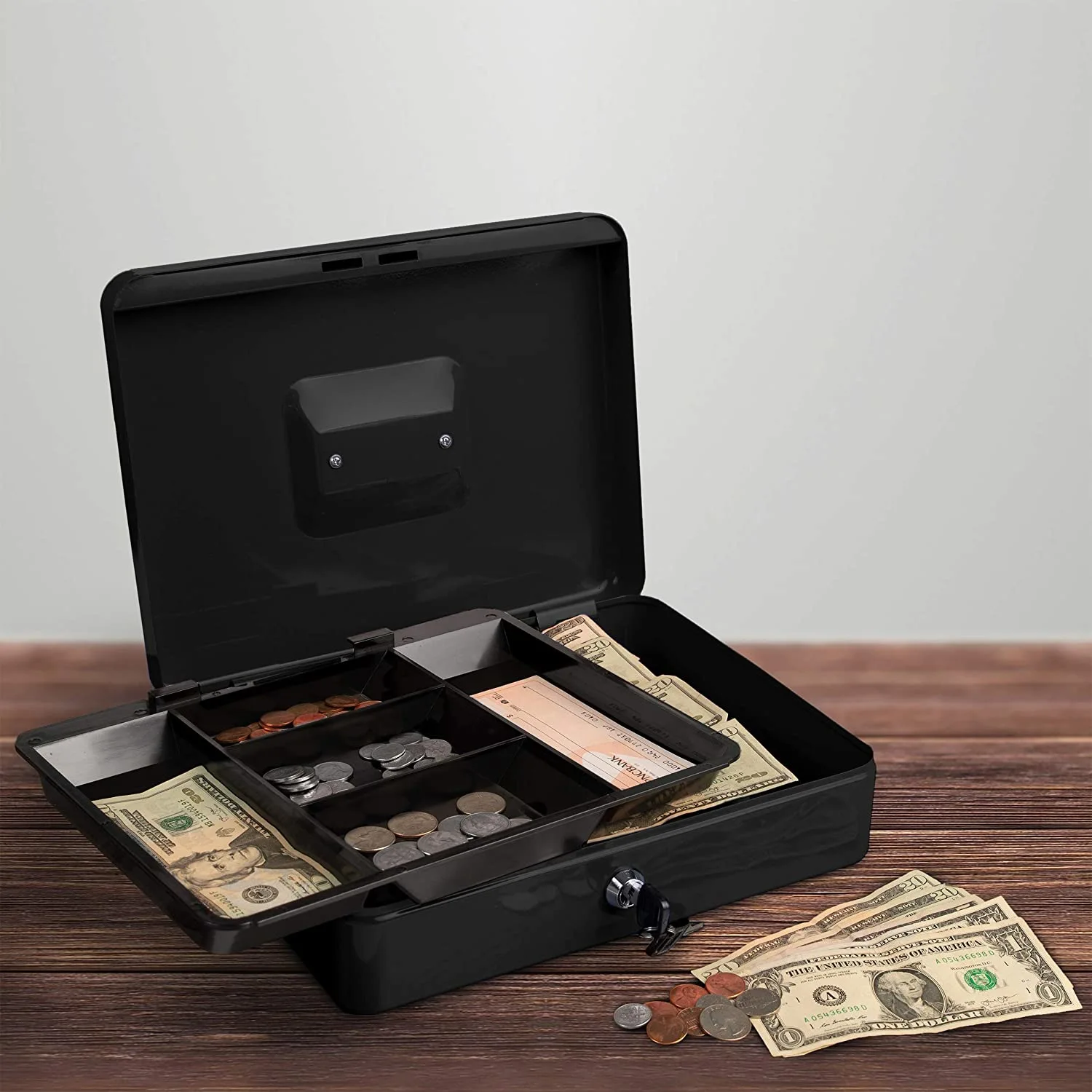 Big Size Cash Box with Removable Money Tray, Money Safe Box with Key Lock C300-K 