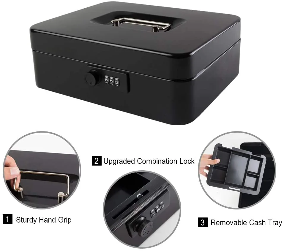 Medium Size Cash Box with Removable Money Tray, Money Safe Box with Combination Lock C250-C 