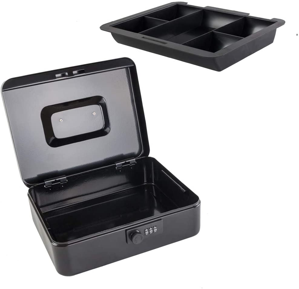 Medium Size Cash Box with Removable Money Tray, Money Safe Box with Combination Lock C250-C 