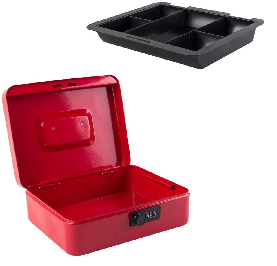 Medium Size Cash Box with Removable Money Tray, Money Safe Box with Combination Lock C250-C 
