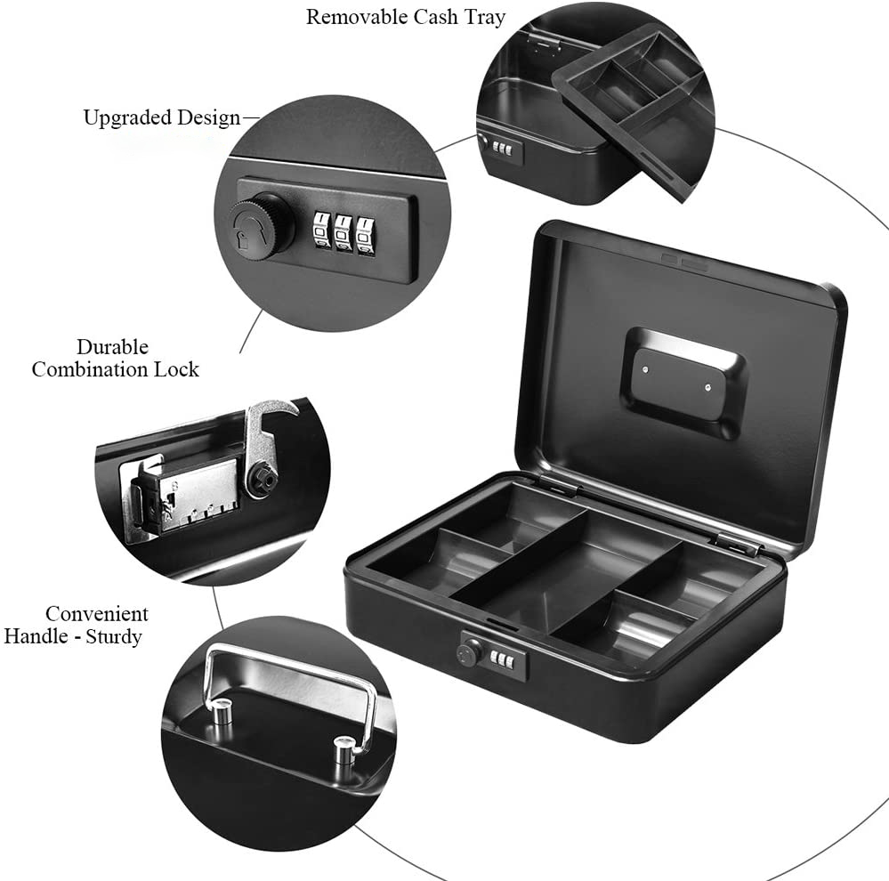 Big Size Cash Box with Removable Money Tray, Money Safe Box with Combination Lock C300-C