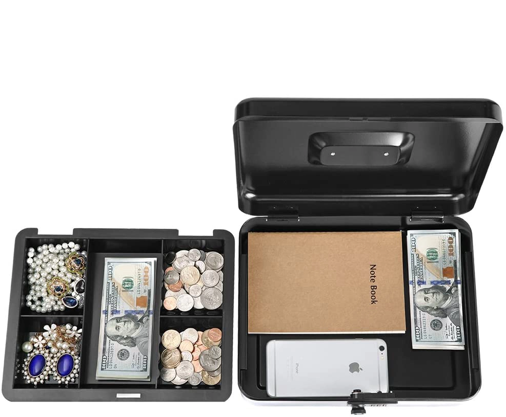 Big Size Cash Box with Removable Money Tray, Money Safe Box with Combination Lock C300-C